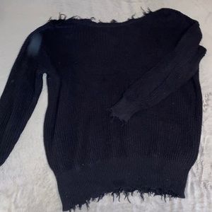 Black Distressed Off the Shoulder Sweater